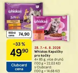 Tesco Whiskas Kapsičky pro kočky, 4x 85 g, více druhů nabídka