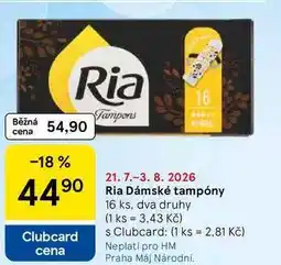 Tesco Ria Dámské tampóny, 16 ks, dva druhy nabídka