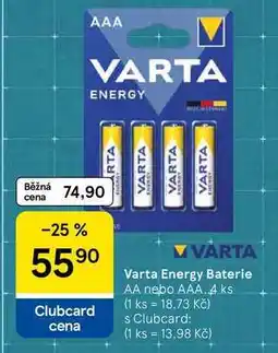 Tesco Varta Energy Baterie AA nebo AAA, 4 ks nabídka