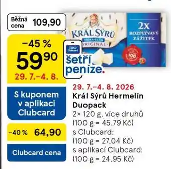 Tesco Král sýrů Hermelín duopack nabídka