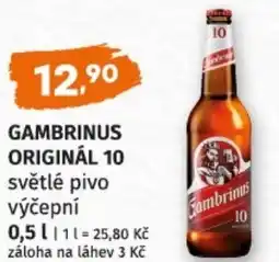 Terno Gambrinus originál 10 světlé pivo výčepní nabídka