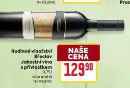 Billa Rodinné vinařství Břeclav Jakostní vína s přívlastkem nabídka
