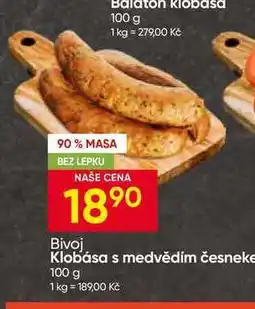 Hruška Bivoj Klobása s medvědím česneke nabídka