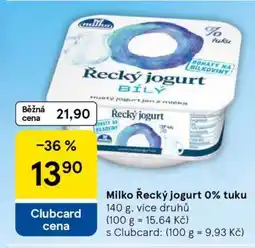 Tesco Milko Řecký jogurt 0 % tuku nabídka