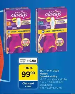 Tesco Always Dámské vložky nabídka