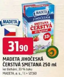 Trefa MADETA JIHOČESKÁ ČERSTVÁ SMETANA 250 ml ke šlehání, 33% tuku nabídka
