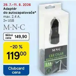 Tesco Adaptér do autozapalovače, max. 2,4 A. 2x USB nabídka