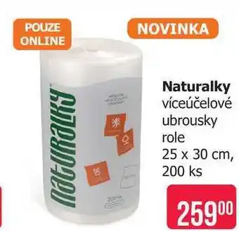 Naturalky víceúčelové ubrousky role 25 x 30 cm, 200 ks