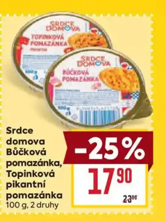 Billa Srdce domova Bůčková pomazánka, Topinková pikantní pomazánka nabídka