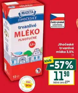 Billa Madeta Jihočeské trvanlivé mléko 3,5% nabídka