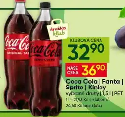 Hruška Coca-Cola, Fanta, Sprite, Kinley nabídka