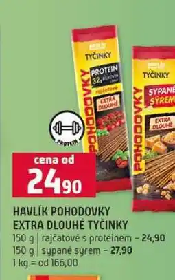 Terno HAVLÍK POHODOVKY EXTRA DLOUHÉ TYČINKY 150 g rajčatové s proteinem 150 g sypané sýrem nabídka