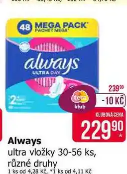 Teta Always ultra vložky 30-56 ks, různé druhy nabídka