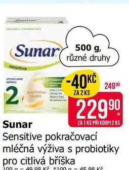 Teta Sunar Sensitive pokračovací mléčná výživa s probiotiky pro citlivá bříška nabídka