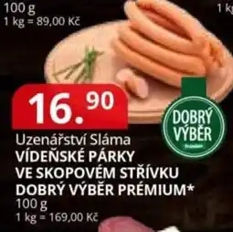 Potraviny CZ Uzenářství Sláma Vídeňské párky ve skopovém střívku Dobrý Výběr prémium nabídka
