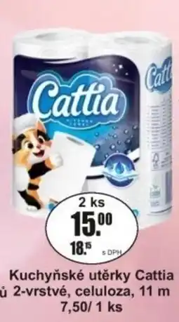 Adam Kuchyňské utěrky Cattia 2-vrstvé, celuloza, 11 m 7.50 / 1 ks nabídka