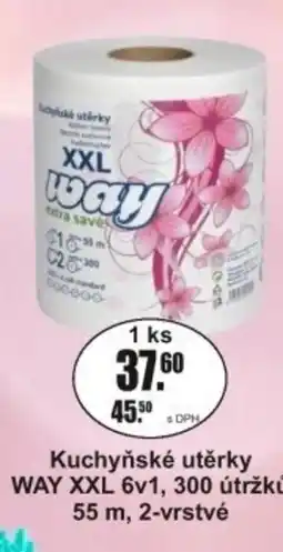 Adam Kuchyňské utěrky WAY XXL 6v1, 300 útržků 55 m, 2-vrstvé nabídka