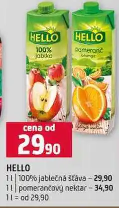 Terno HELLO 1l 100% jablečná šťáva pomerančový nektar nabídka