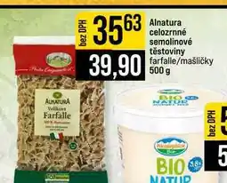 Jip Alnatura celozrnné semolinové těstoviny farfalle mašličky nabídka