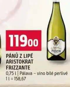 Terno PÁNŮ Z LIPÉ ARISTOKRAT FRIZZANTE Pálava víno bílé perlivé nabídka