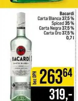 Jip Bacardi Carta Blanca 37,5% Spiced 35% Carta Negra 37,5% Carta Oro 37,5% nabídka