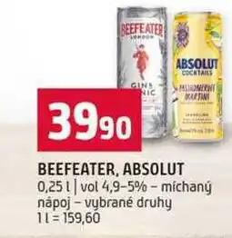 Terno BEEFEATER, ABSOLUT 0,25l vol 4,9-5% michaný nápoj vybrané druhy nabídka