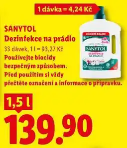 Lidl SANYTOL Dezinfekce na prádlo, 1,5 l/33 dávek nabídka