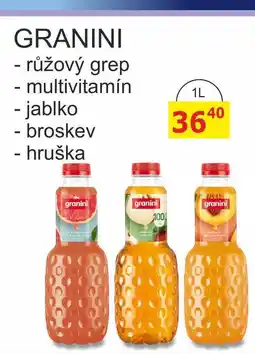 BENE Nápoje GRANINI růžový grep, multivitamín, jablko, broskev, hruška nabídka