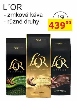 BENE Nápoje L'OR - zrnková káva, různé druhy nabídka