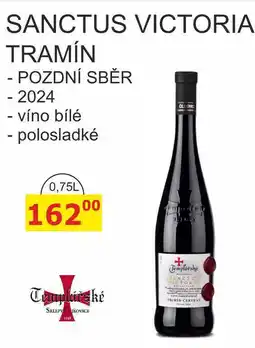BENE Nápoje TEMPLÁŘSKÉ SKLEPY SANCTUS VICTORIA TRAMÍN - POZDNÍ SBĚR 2024 víno bílé, polosladké nabídka