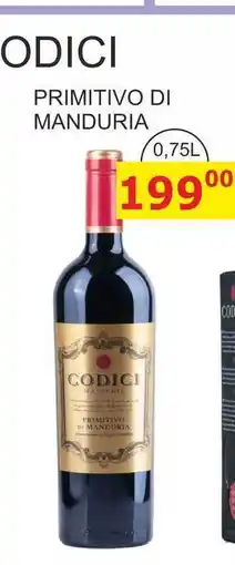 BENE Nápoje PRIMITIVO DI MANDURIA CODICI - ITÁLIE nabídka