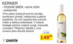 BENE Nápoje ZNOVÍN ZNOJMO 0,75L KERNER - POZDNÍ SBĚR, ročník 2024 - polosuché nabídka