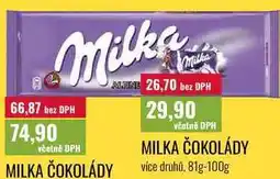 Ratio MILKA ČOKOLÁDY, více druhů, 81g-100g nabídka