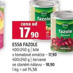 Terno ESSA FAZOLE essa fazole 400/240 g bílé v tomatové omáčce 400/240 g červené ve slaném nálevu nabídka