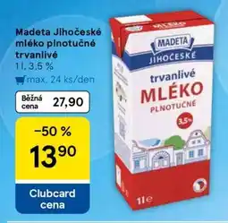 Tesco Madeta Jihočeské mléko plnotučné trvanlivé nabídka