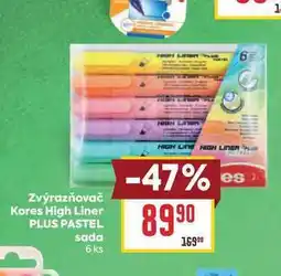Billa Zvýrazňovač Kores High Liner PLUS PASTEL sada 6 ks nabídka
