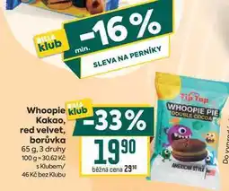 Billa Whoopie Kakao, red velvet, borůvka nabídka