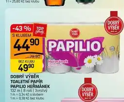 Flop DOBRÝ VÝBĚR TOALETNÍ PAPÍR PAPILIO HEŘMÁNEK 132 m | 8 rolí | 3vrstvý nabídka