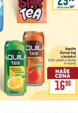 Billa Aquila Černý čaj s broskvi 0,33l, plech nabídka
