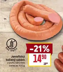 Billa Javořický točený salám z pultu lahůdek cena za nabídka