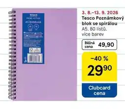Tesco Tesco Poznámkový blok se spirálou A5, 80 listů, více barev nabídka