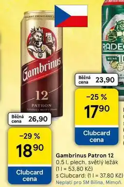 Tesco Gambrinus Patron 12, 0.5 l, plech, světlý ležák nabídka