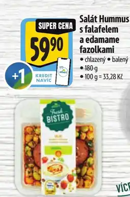 Albert Salát Hummus s falafelem a edamame fazolkami nabídka