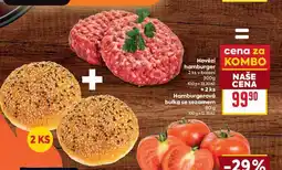 Billa Hovězí KOMBO hamburger 2 ks v balení 300g + 2 ks Hamburgerová bulka se sezamem 80 g nabídka