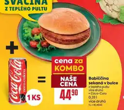 Billa Babiččina sekaná v bulce z teplého pultu více druhů + Coca-Cola 0,33l nabídka