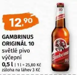 Trefa Gambrinus originál 10 i světlé pivo výčepní nabídka