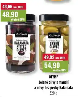 Ratio OLYMP Zelené olivy s mandlí a olivy bez pecky Kalamata nabídka