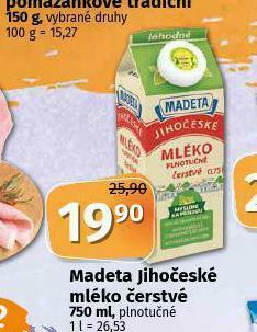 Coop Madeta jihočeské mléko nabídka