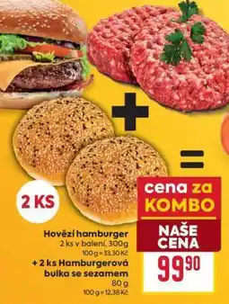 Billa Hovězí hamburger + Hamburgerová bulka se sezamem nabídka