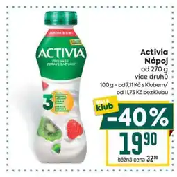 Billa Activia nápoj nabídka